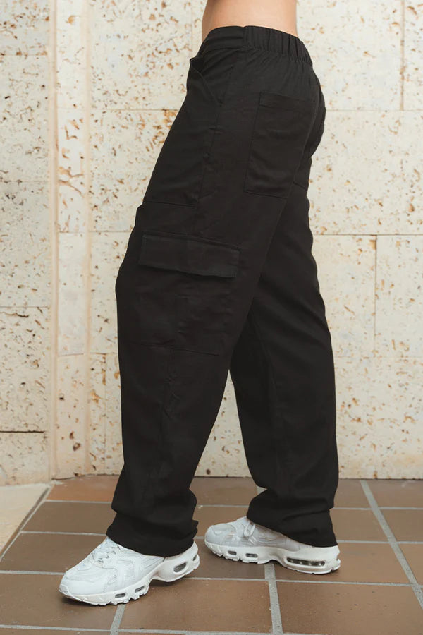 PANTALON UTILITARIO EN LINO | NEGRO