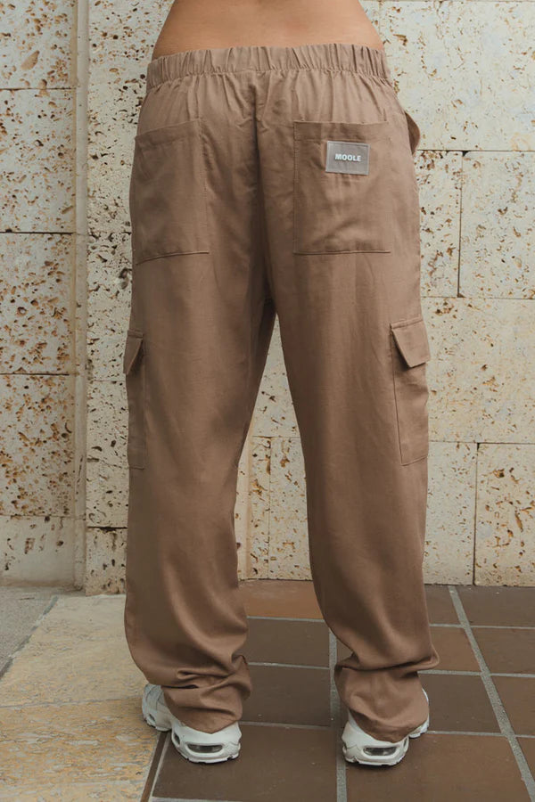 PANTALON UTILITARIO EN LINO | CAFE